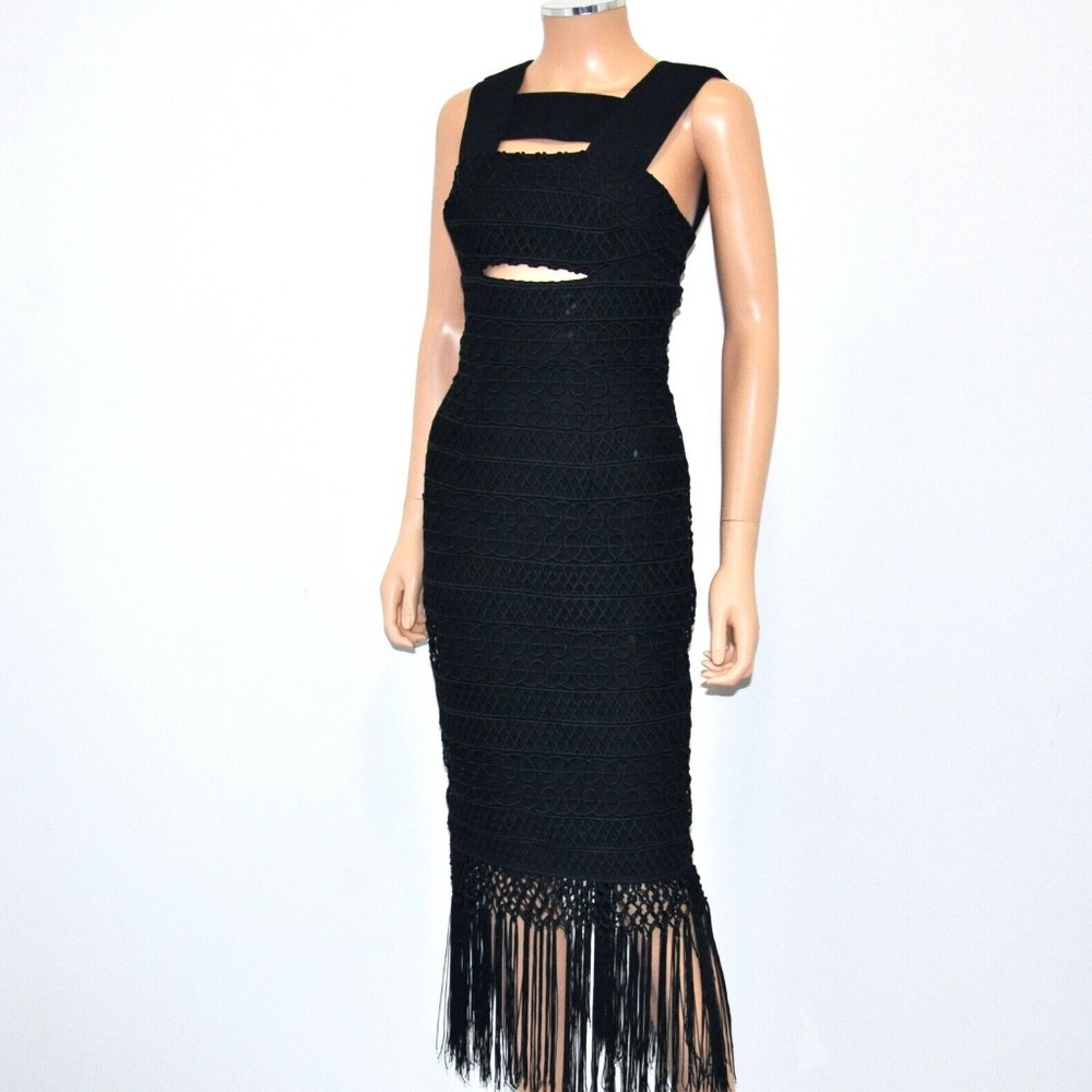 SOLD! SHEIKE Sexy Crochet Fringe Trim Cut Out Midi Dress - Picture 7 of 12